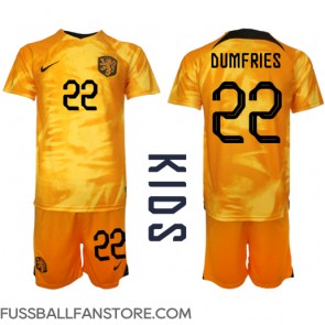 Niederlande Denzel Dumfries #22 Replik Heimtrikot Kinder WM 2022 Kurzarm (+ Kurze Hosen)
